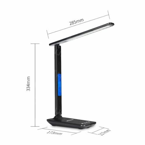 Lamp Plus 3 in 1 with phone charger, clock and thermostat, shown with dimensions