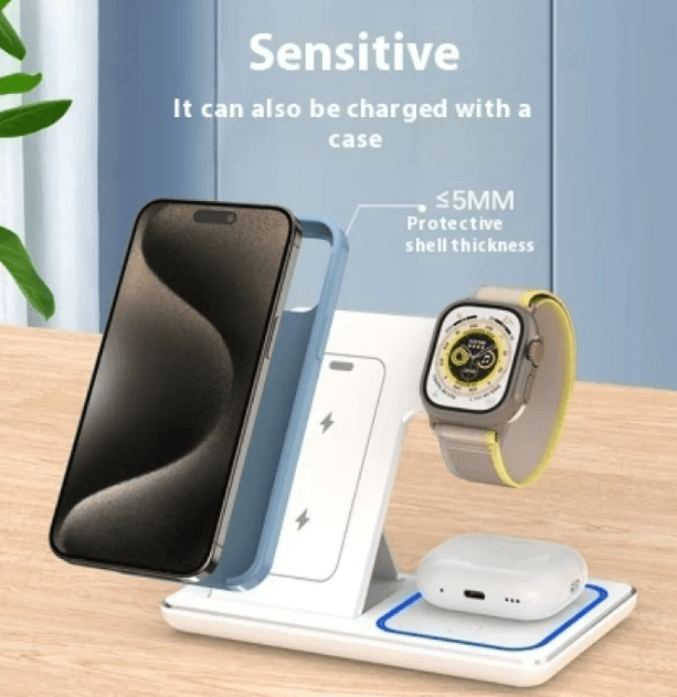 15W 3 In 1 LED Foldable Fast Wireless Charger Stand.