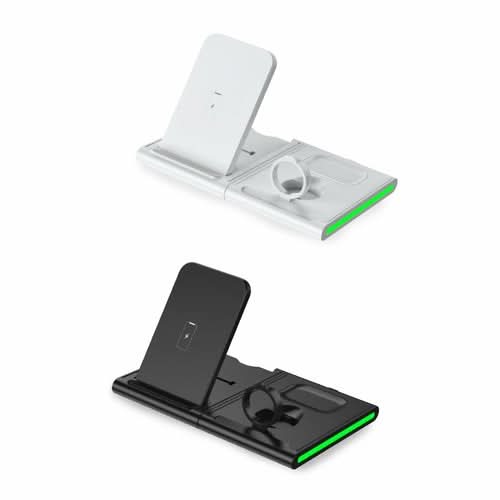 Magnetic Power Tiles 4 In 1 Wireless Charging Station shown in white and black colorways