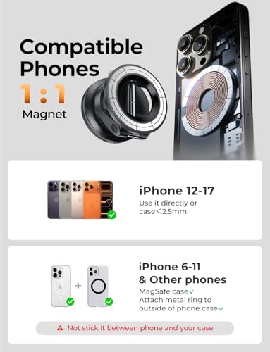 LISEN MagSafe Car Mount 2 Pack | iPhone Suction Cup Windshield & Dashboard Holder