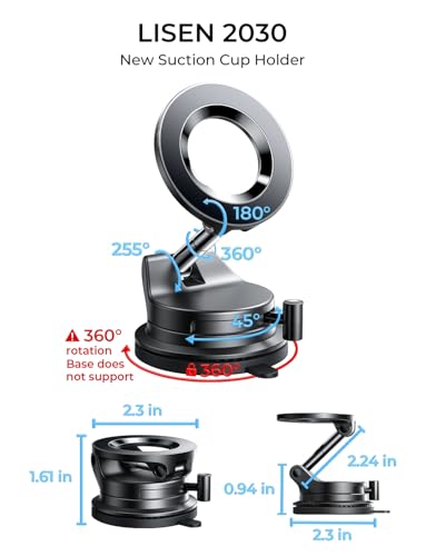 LISEN MagSafe Car Mount 2 Pack | iPhone Suction Cup Windshield & Dashboard Holder