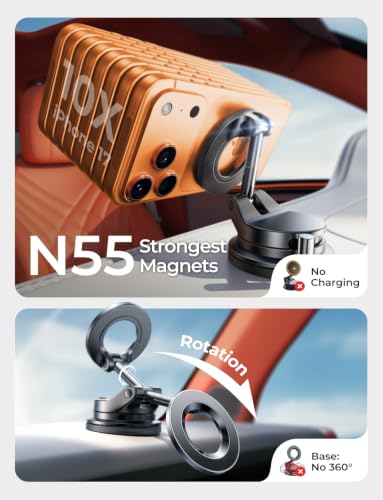 LISEN MagSafe Car Mount 2 Pack | iPhone Suction Cup Windshield & Dashboard Holder