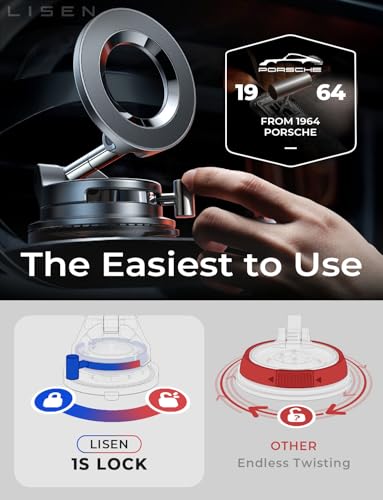 LISEN MagSafe Car Mount 2 Pack | iPhone Suction Cup Windshield & Dashboard Holder