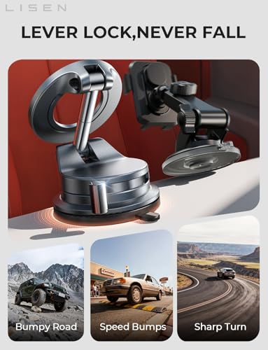 LISEN MagSafe Car Mount 2 Pack | iPhone Suction Cup Windshield & Dashboard Holder