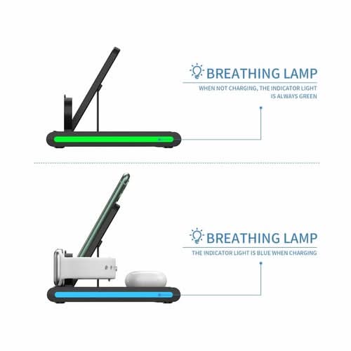 Magnetic Power Tiles 4 In 1 Wireless Charging Station with green and blue breathing indicator lights