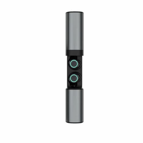 True Twin 2 In 1 Wireless Headphones With Phone Charger, cylindrical case with black center section and two touch controls