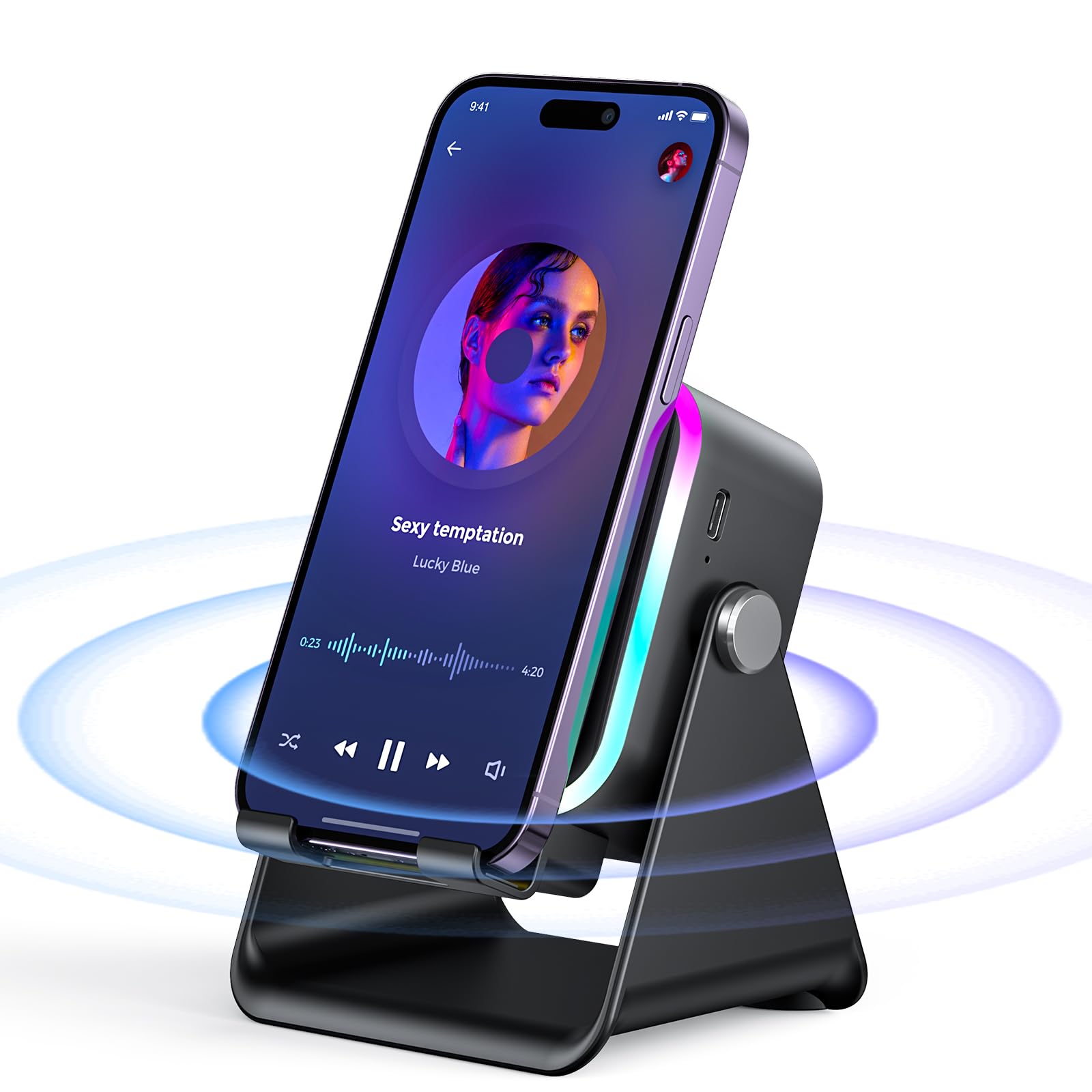AIKELA 5-in-1 Induction Speaker | Wireless Bluetooth, Phone Stand & Color Light