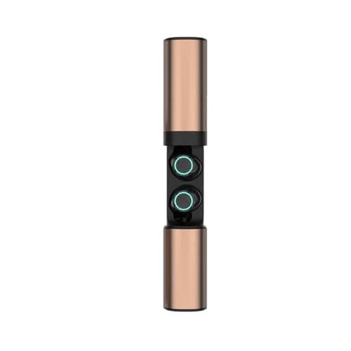 True Twin 2 In 1 Wireless Headphones With Phone Charger, rose gold and black cylindrical design with dual controls
