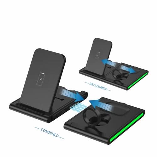 Magnetic Power Tiles 4 In 1 Wireless Charging Station with detachable components and green accent base