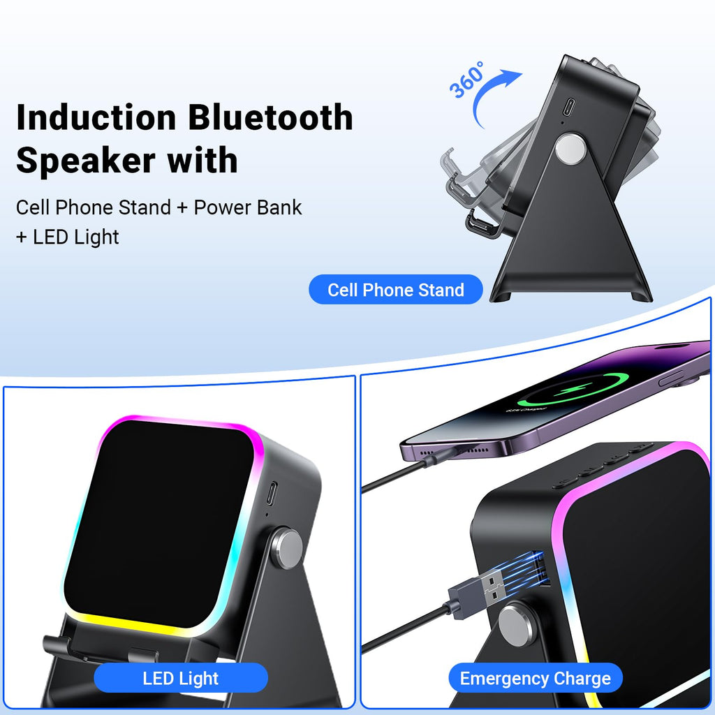 AIKELA 5-in-1 Induction Speaker | Wireless Bluetooth, Phone Stand & Color Light