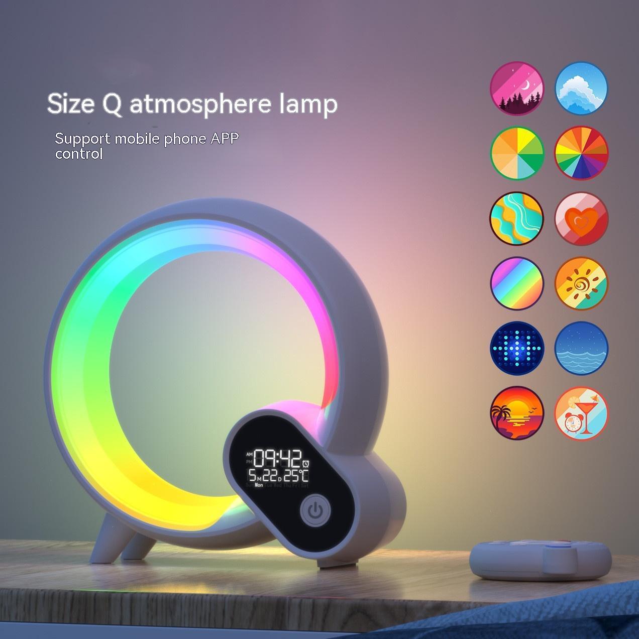Creative Q Light Analog Sunrise Digital Display Alarm Clock Bluetooth Audio Intelligent Wake-up Q Colorful Atmosphere Light.