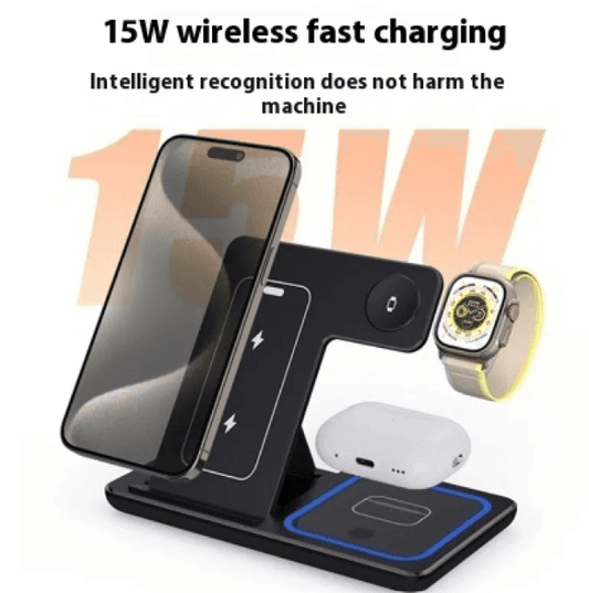 15W 3 In 1 LED Foldable Fast Wireless Charger Stand.