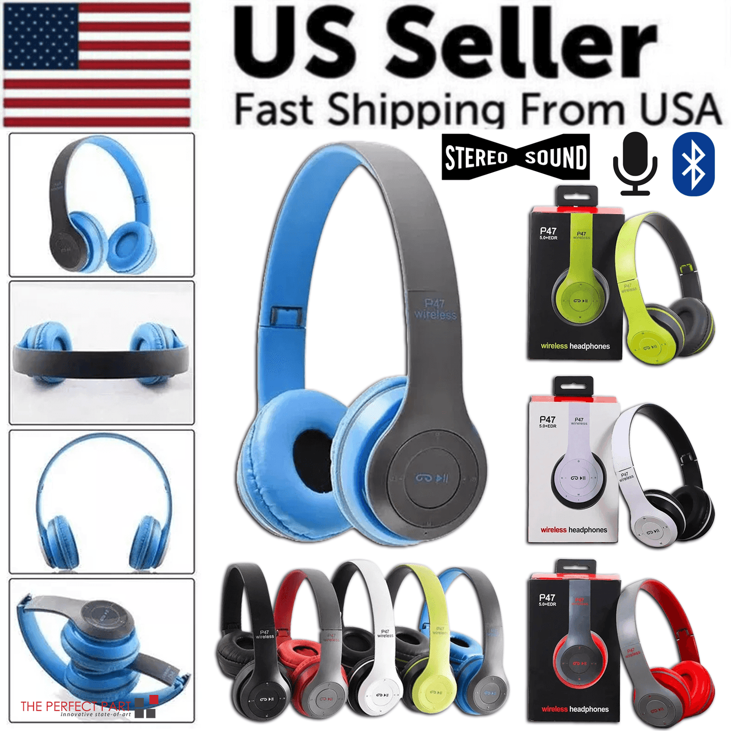 Wireless Bluetooth 5.0 Headphones Headset Over-Ear FM Radio MIC Foldable TF Card.