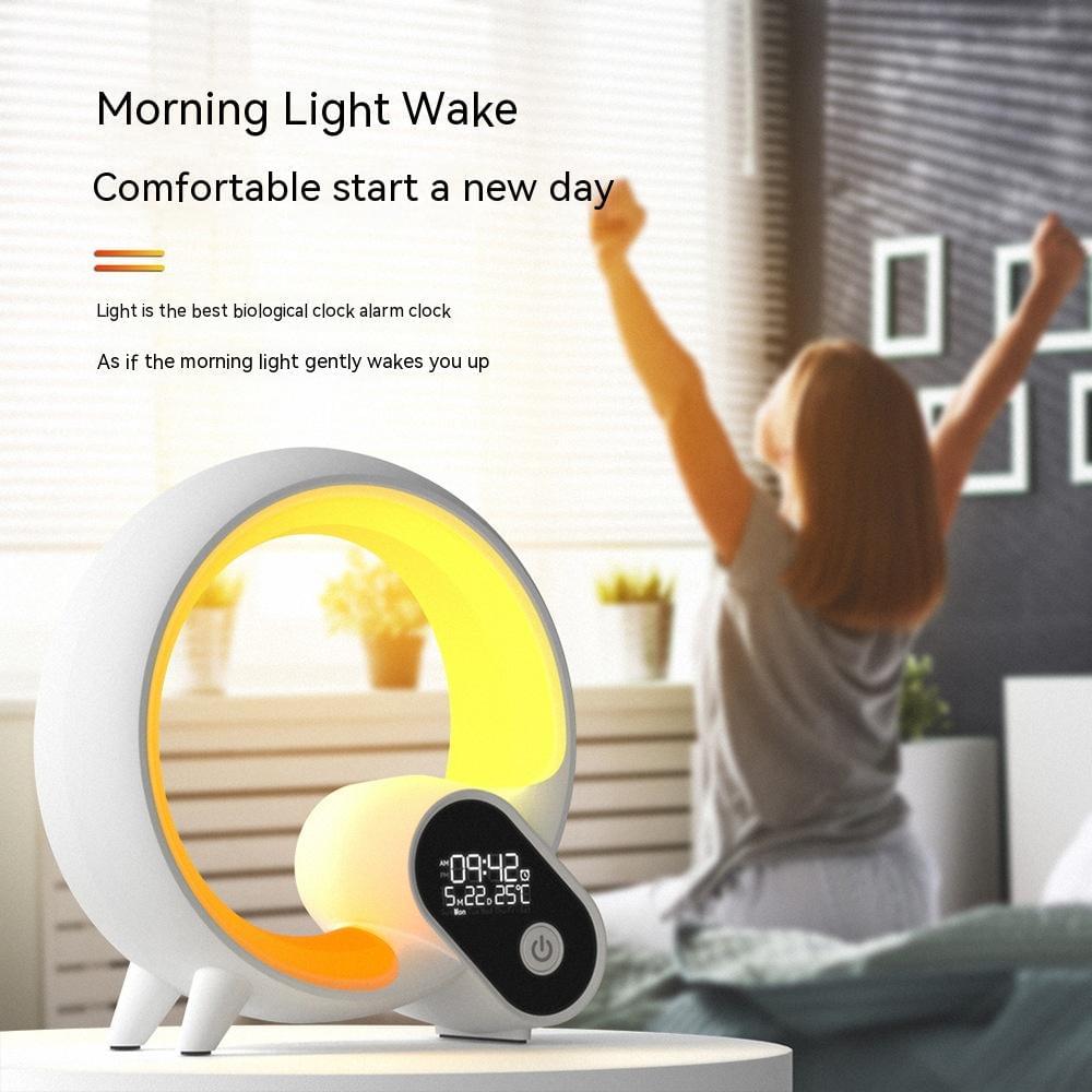 Creative Q Light Analog Sunrise Digital Display Alarm Clock Bluetooth Audio Intelligent Wake-up Q Colorful Atmosphere Light.
