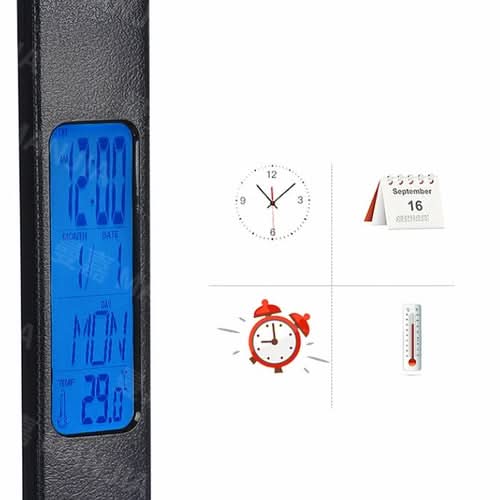 Lamp Plus 3 in 1 with blue LCD display, phone charger, clock, and thermostat functions
