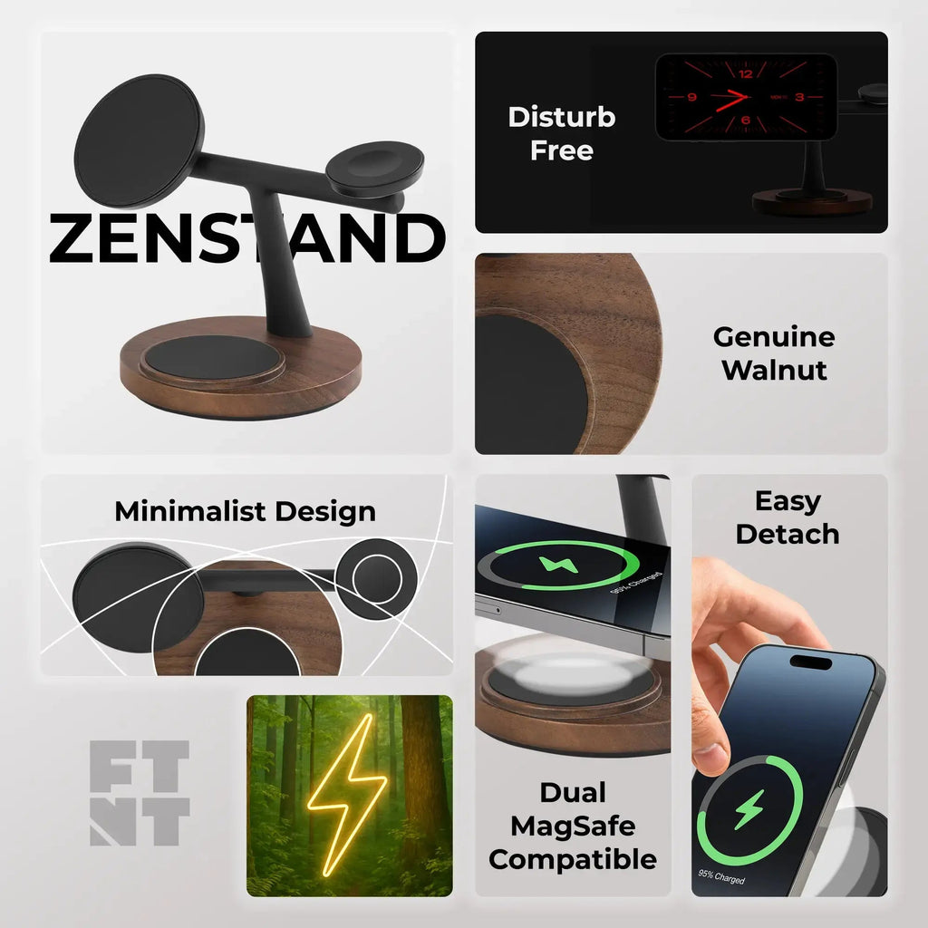 ZenStand 3-in-1 Wood MagSafe-compatible Wireless Charging Stand