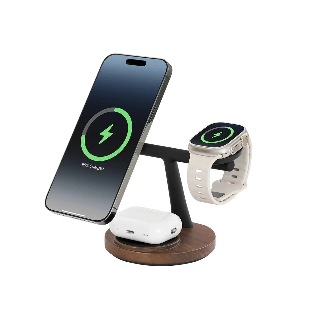 ZenStand 3-in-1 Wood MagSafe-compatible Charging Dock with 30W GaN Adapter