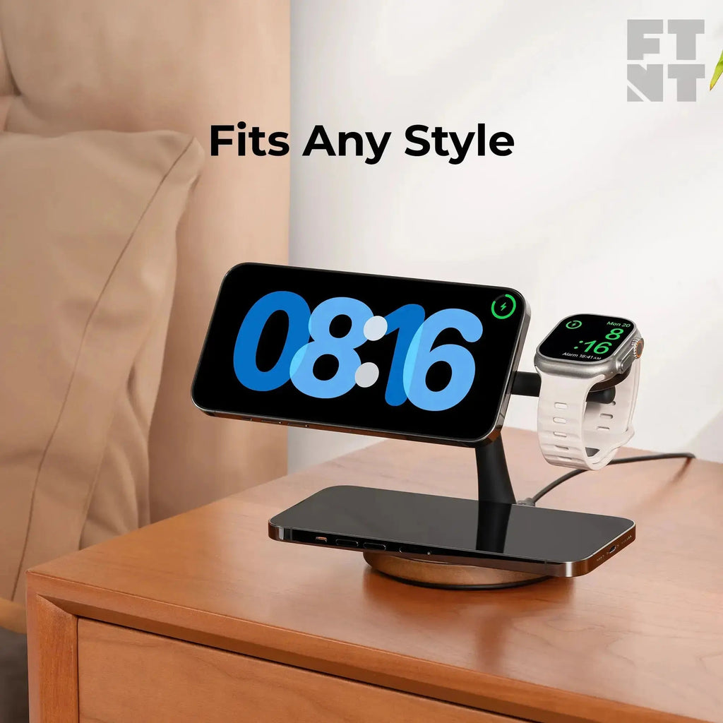 ZenStand 3-in-1 Wood MagSafe-compatible Charging Dock with 30W GaN Adapter