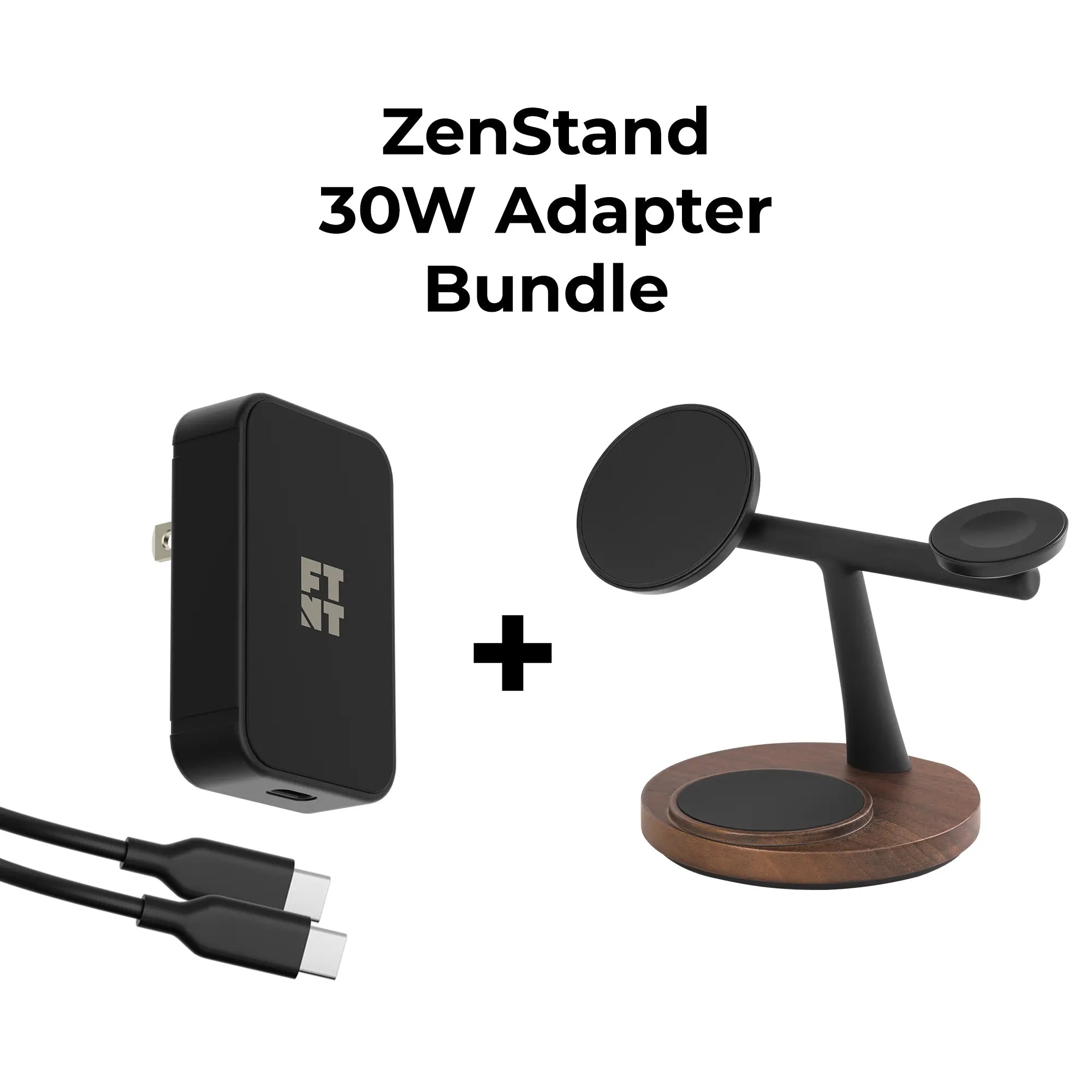 ZenStand 3-in-1 Wood MagSafe-compatible Charging Dock with 30W GaN Adapter