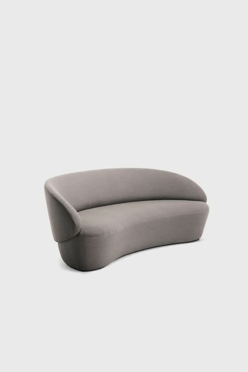 Naïve Sofa with curved upholstered frame in gray-taupe fabric