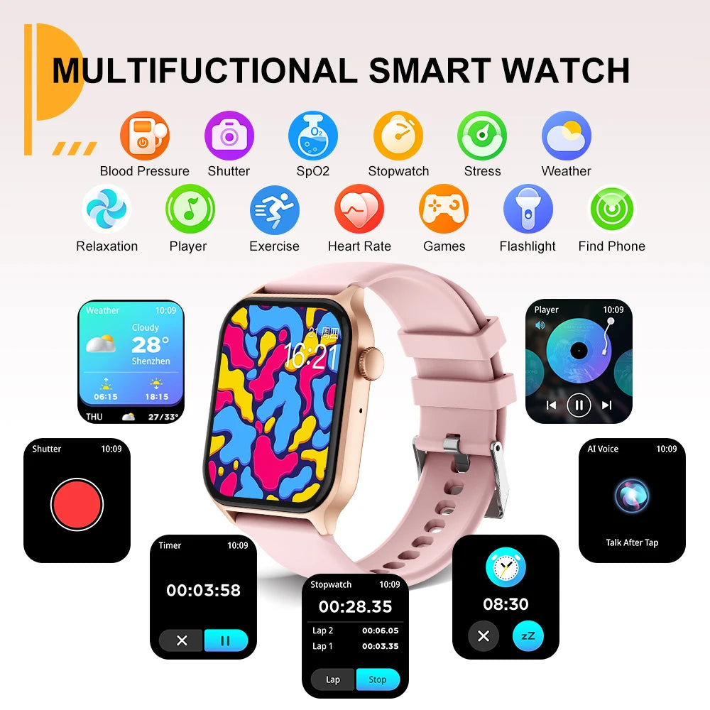 PEJE Smartwatch Voice Making&Calling Calls 1.83'' Full Touch  Screen 24H Health Monitor 100+ Sport Modes 200+ Watch Faces