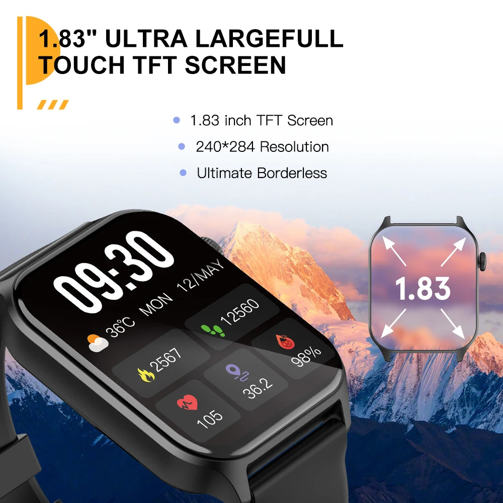 PEJE Smartwatch Voice Making&Calling Calls 1.83'' Full Touch  Screen 24H Health Monitor 100+ Sport Modes 200+ Watch Faces