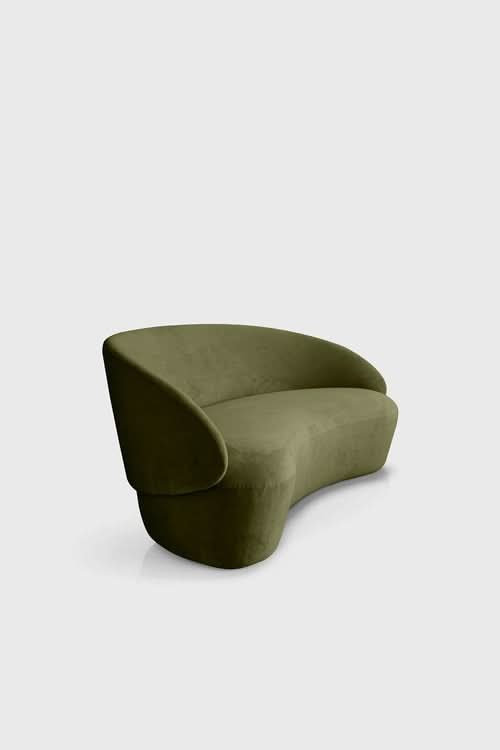 Naïve Sofa in olive green with curved, rounded silhouette