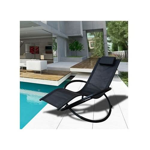 Black zero gravity portable foldable rocking chair recliner by pool
