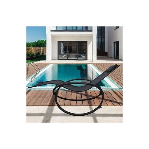 Zero Gravity Portable Foldable Rocking Chair Recliner in black beside swimming pool