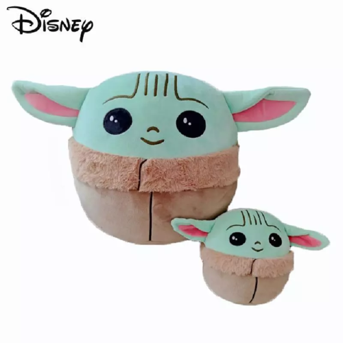 Disney Mandalorian Baby Yoda stuffed plush toy in two sizes, mint green head with pink ears and tan robe