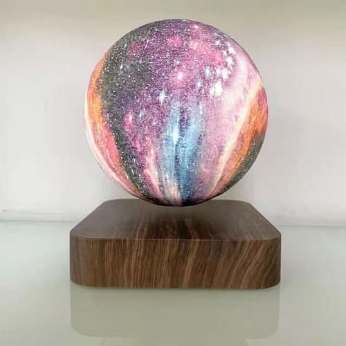 3D Print Moon Lamp with multicolored glitter finish on wooden base