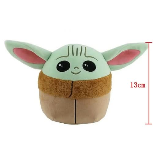 Disney Mandalorian Baby Yoda plush toy with mint green head, pink inner ears, and tan brown robe