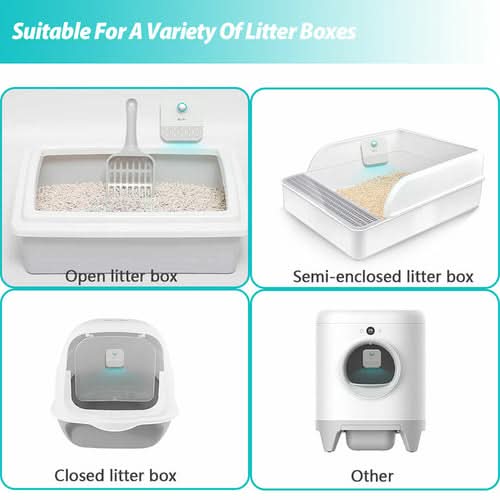 Smart Cat Odor Purifier shown in four litter box setup variations
