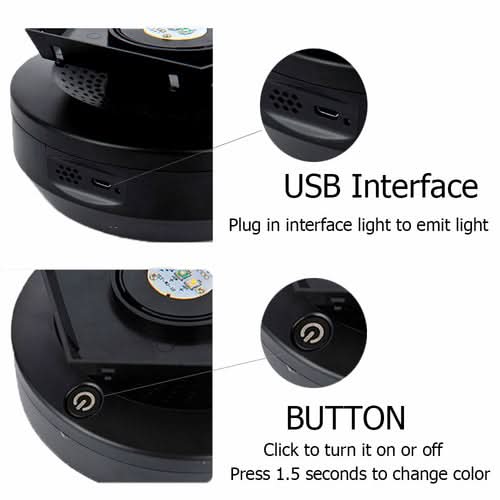 Close-up views of Bluetooth Speaker Star Light Projector showing USB interface port and power button details
