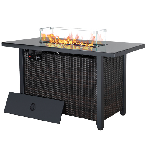 43-Inch Outdoor Propane Fire Pit Table with Lid – Black
