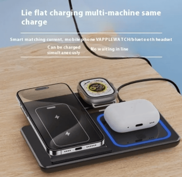 15W 3 In 1 LED Foldable Fast Wireless Charger Stand.