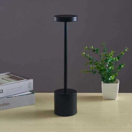 Nordic I-shaped Bedroom LED Touch Bar Lamp with black cylindrical base on desk