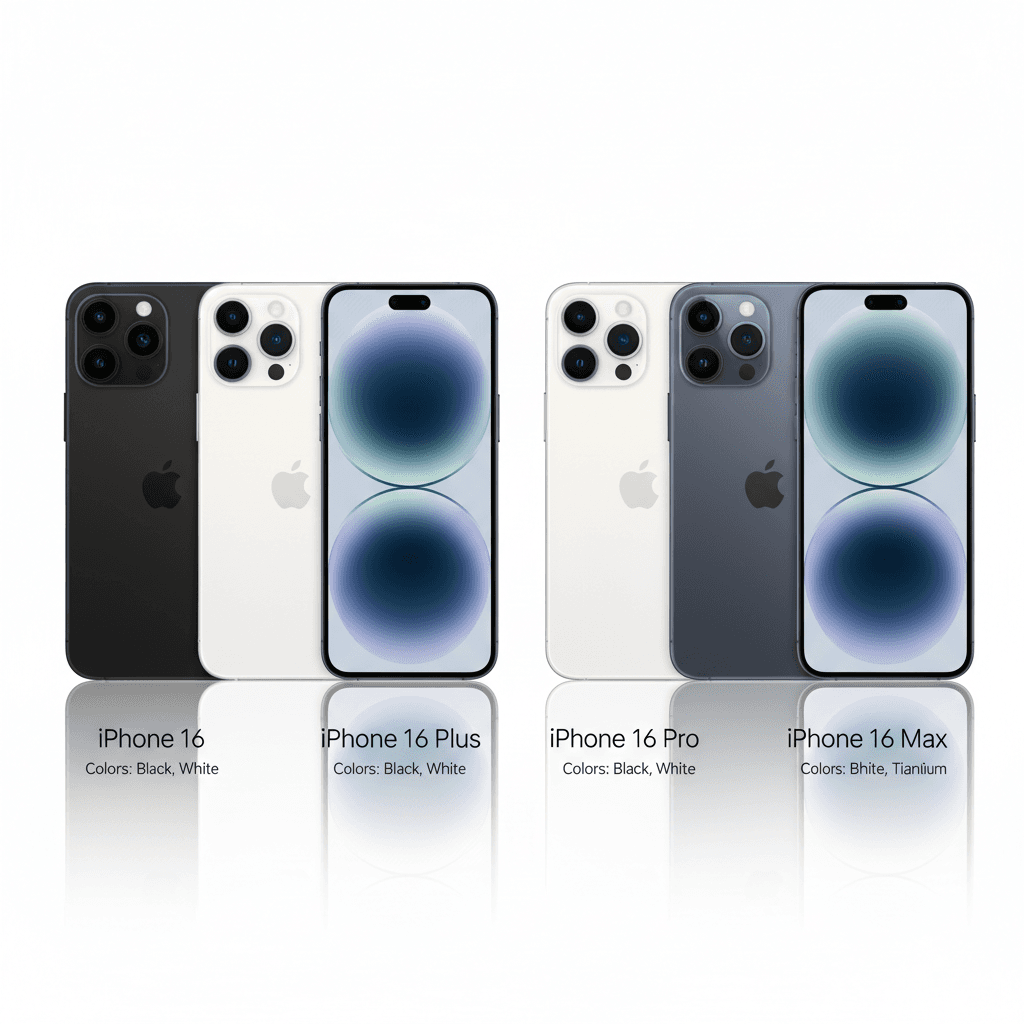 Apple iPhone 16, 16 Plus, 16 Pro, and 16 Pro Max in multiple colors