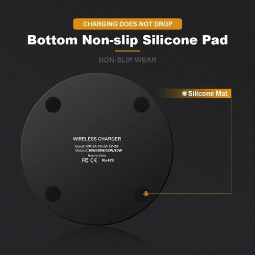 Dragon W9 Slim Wireless Charging Pad with non-slip silicone base, back view