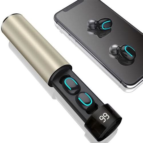 True Twin 2 In 1 wireless headphones with charging case and phone displayed together