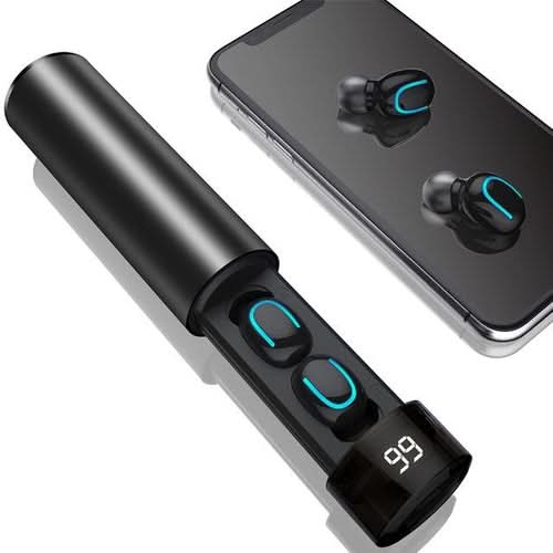True Twin 2 In 1 wireless headphones with charging case and blue accent details